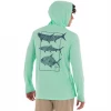 Guy Harvey Men's Keys Slam Scribble Long Sleeve Green Performance Hoodie W/ Pocket Performance Hoodies