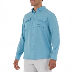 Buttoned Fishing Shirts Guy Harvey Men's Long Sleeve Heather Textured Fishing Shirt