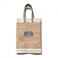 Toadfish Burlap Market Bag - Waxed Bottom - Leather Straps Kitchen